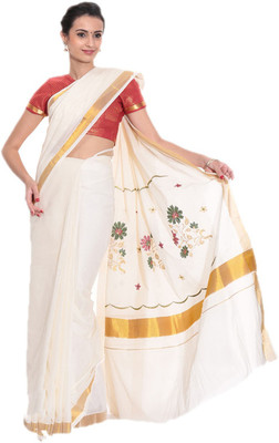 

Darps Self Design Balarampuram Cotton Saree(Multicolor), Cream