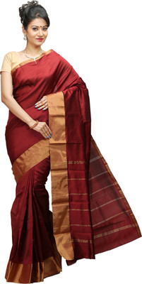 JISB Solid Kanjivaram Art Silk Saree(Maroon) available at flipkart for Rs.399