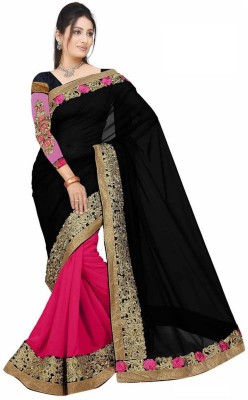 Aksh Fashion Embroidered Bollywood Handloom Georgette Saree(Black, Pink)