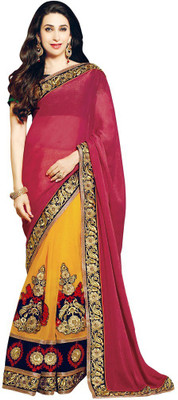 

Desi Butik Printed Fashion Georgette, Net Saree(Red, Yellow), Red and yellow
