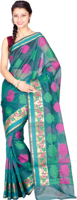 

Chandrakala Self Design Banarasi Cotton Saree(Multicolor), Sea blue