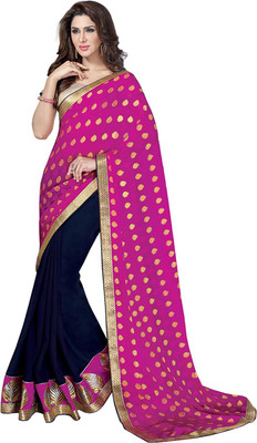 

Vandv Shop Embroidered Fashion Handloom Georgette Saree(Pink), Blue;pink