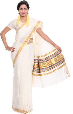 

Darps Self Design Balarampuram Cotton Saree(Multicolor), Cream