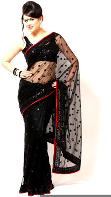 

Lime Embellished Fashion Handloom Net Saree(Black)