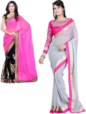

Rockchin Fashions Embroidered Bollywood Georgette Saree(Pack of 2, Black, Pink), Black;grey;pink