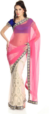 

Soch Self Design Fashion Net, Georgette Saree(White, Pink), Pink;white