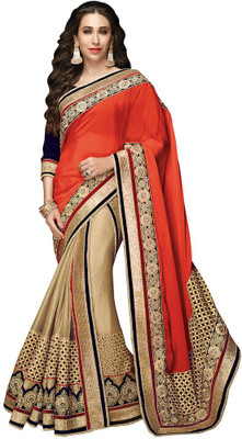 

Desi Butik Embroidered Fashion Chiffon Saree(Orange, Beige), Orange and beige