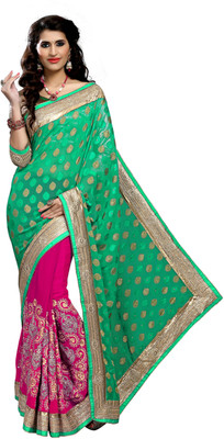 

Khoobee Self Design, Embroidered, Embellished Fashion Georgette, Jacquard Saree(Green, Beige, Pink, Beige;green;pink
