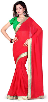

Cenizas Solid Fashion Chiffon Saree(Red)