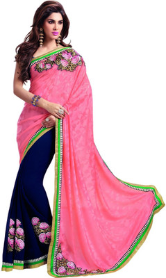 

Saara Printed Fashion Jacquard Saree(Orange, Blue), Blue;orange