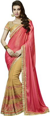 

Desi Butik Embroidered Fashion Crepe Saree(Pink)
