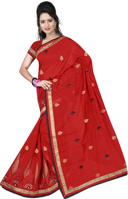 

Indianbeauty Self Design, Embroidered Fashion Cotton Saree(Red)