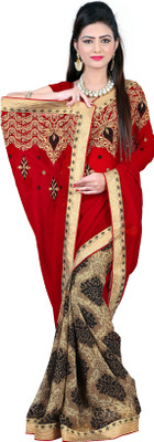 

Khoobee Self Design, Embroidered Fashion Georgette Saree(Red, Multicolor), Multicolor;red
