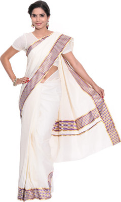 

Darps Self Design Balarampuram Cotton Saree(Multicolor), Cream
