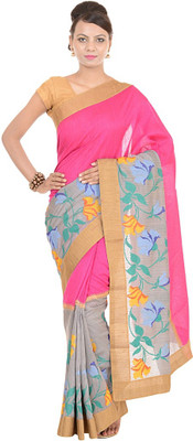 

Kdc Sarees Embroidered Banarasi Handloom Tussar Silk Saree(Pink)