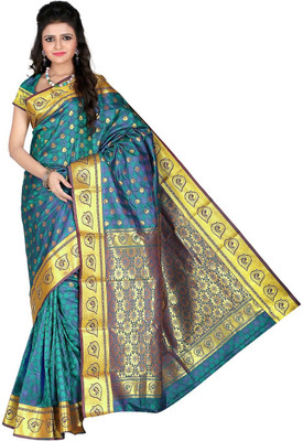

Roopkala Silks Woven Kanjivaram Art Silk Saree(Dark Green)