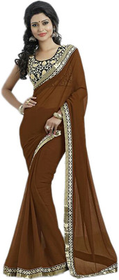 

Party Wear Dresses Embroidered Fashion Georgette Saree(Brown)