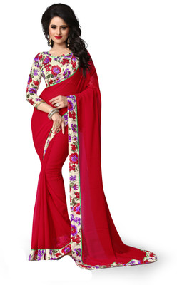 

Indianbeauty Self Design, Solid, Printed Bollywood Chiffon Saree(Red)