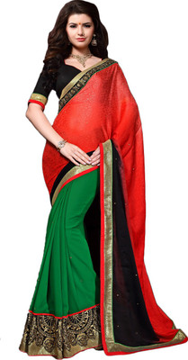 

Aasvaa Embroidered Fashion Jacquard Saree(Red)