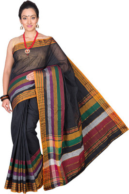 

Pavechas Striped Venkatagiri Cotton Saree(Multicolor), Black