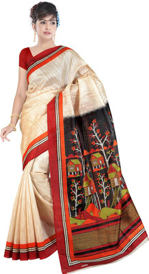 

Manthan Printed Daily Wear Art Silk Saree(White, Black), Cream & black