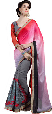 

Parisha Embroidered Fashion Georgette Saree(Multicolor), Grey & pink