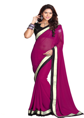 

Sourbh Sarees Self Design, Solid, Embroidered Fashion Synthetic Georgette Saree(Pink), Magenta