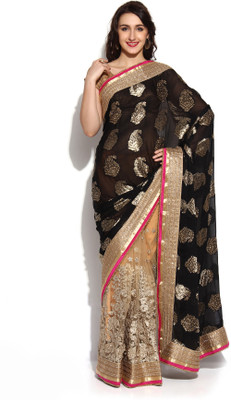 

Soch Self Design Fashion Crepe Saree(Beige, Black)