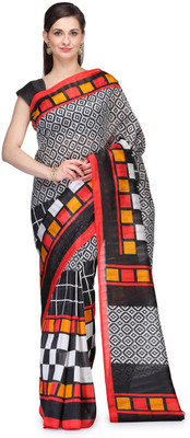 

Cenizas Printed Bhagalpuri Silk Cotton Blend Saree(Black)