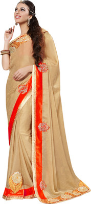 

Khushali Self Design, Embellished, Embroidered Fashion Jacquard Saree(Beige, Red)