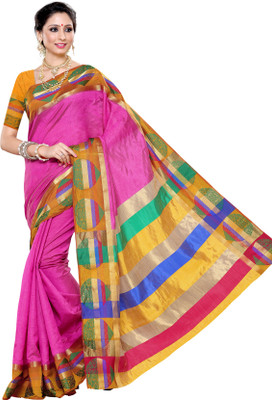 

Mimosa Woven Ikkat Art Silk Saree(Pink), Light pink