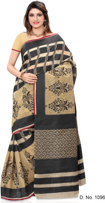 

Indianbeauty Striped, Printed Fashion Cotton Saree(Beige, Black)