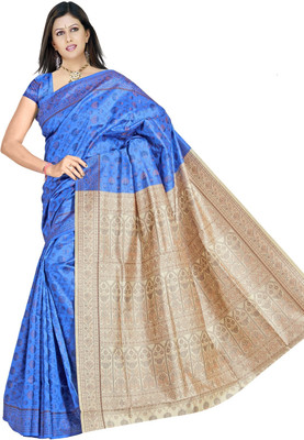 

JagannathSaree Self Design Fashion Silk Saree(Blue, White