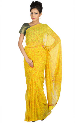 

Jaipur Kurti Printed Bandhej Chiffon Saree(Yellow)