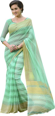 Manthan Printed Daily Wear Cotton Saree(Green), Sea green