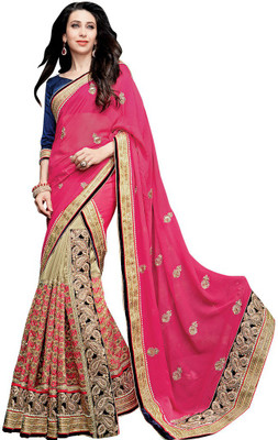 

Desi Butik Embroidered Fashion Georgette, Net Saree(Pink, Beige), Pink and beige