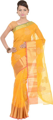 

Kdc Sarees Embroidered Banarasi Handloom Organza Saree(Yellow), Mustard