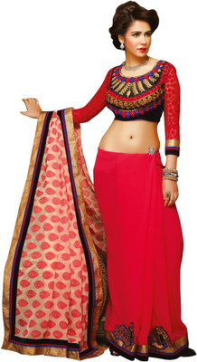 

Khoobee Self Design, Embroidered, Embellished Fashion Georgette, Viscose Saree(Pink, Beige, Black, Red), Beige;black;pink;red