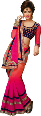 

Khushali Self Design, Embroidered Fashion Georgette, Crepe, Jacquard Saree(Pink, Blue), Blue;pink