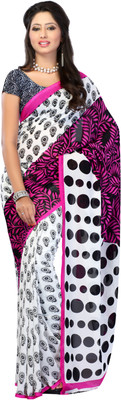

Jaipur Kurti Printed Fashion Georgette Saree(Pink, Black, White), Pink and black and white