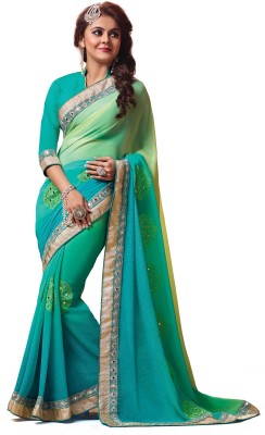 

Indianbeauty Self Design, Embroidered Bollywood Pure Georgette Saree(Green, Light Blue)