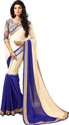 

Khoobee Self Design, Embellished Fashion Chiffon Saree(Dark Blue, White)