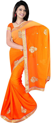 

Softdeal Embroidered Daily Wear Chiffon Saree(Orange), Light orange