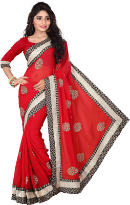 Omkarcreation Embroidered Bollywood Chiffon Saree(Red)