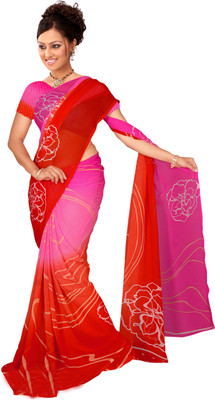 Khoobee Self Design, Printed Fashion Georgette Saree(Pink, Red)