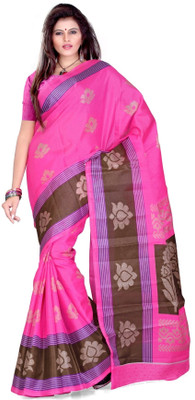 Cenizas Floral Print Fashion Art Silk Saree(Pink)