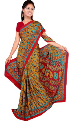 Vardan PRINTS Printed Bollywood Crepe Saree(Red, Brown)