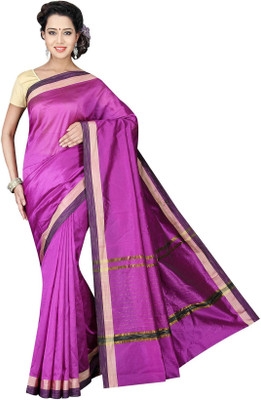 Pavechas Solid Banarasi Silk Cotton Blend Saree(Magenta)