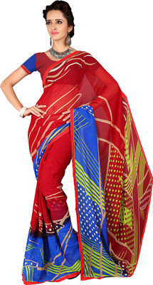 

Jiya Self Design, Printed Fashion Georgette Saree(Red, Multicolor), Multicolor;red