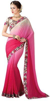 

Khoobee Self Design, Printed Fashion Georgette Saree(Beige, Pink)